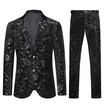 Men's Luxury 2 pc Suit Jacket & Pants Floral Print Two Button Slim