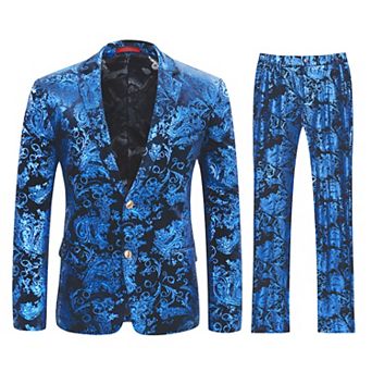 Men's Luxury 2 pc Suit Jacket & Pants Floral Print Two Button Slim