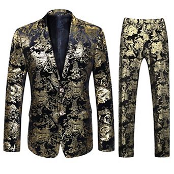 Men's Luxury 2 pc Suit Jacket & Pants Floral Print Two Button Slim