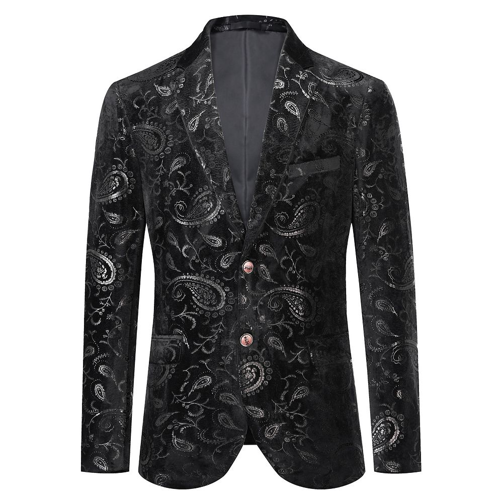 Tablue Mens Flower Petal Print Single Button Retro Blazer