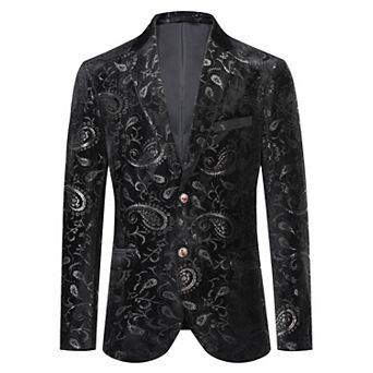 Men's Two Button Blazer Floral Print Notched Lapel Stylish Slim Fit