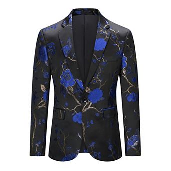 Men's Floral Embroidery Blazer Single Button Formal Dinner Tux Coat