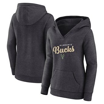 Women's Heather Charcoal Milwaukee Bucks Triumphant V-Neck Pullover Hoodie