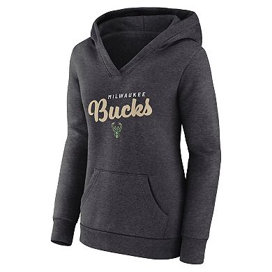 Women's Heather Charcoal Milwaukee Bucks Triumphant V-Neck Pullover Hoodie