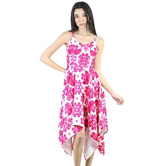 Women's Summer Spaghetti Strap V Neck Ruffle High Low Hem Sleeveless Floral Dress With Smocking