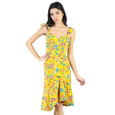 Women's Ruffled Strap Sleeveless Corset Asymmetrical Knee Length Dress Floral Sundress