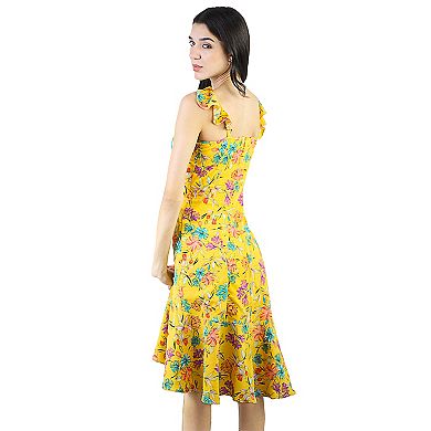 Women's Ruffled Strap Sleeveless Corset Asymmetrical Knee Length Dress Floral Sundress