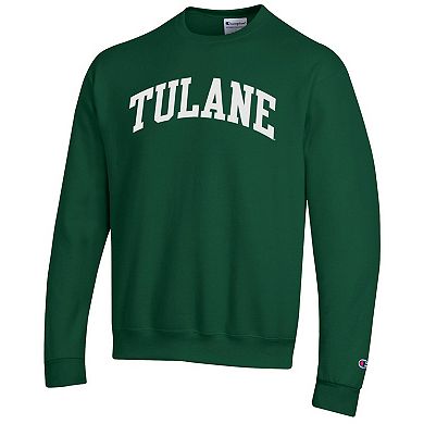 Men's Champion Green Tulane Green Wave Basic Arch Fleece Pullover Sweatshirt