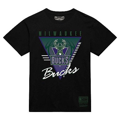 Men's Mitchell & Ness Black Milwaukee Bucks Worldwide Collection Tri-Logo T-Shirt