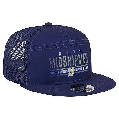 Men's New Era Navy Navy Midshipmen Split Panel 9FIFTY Snapback Trucker Hat