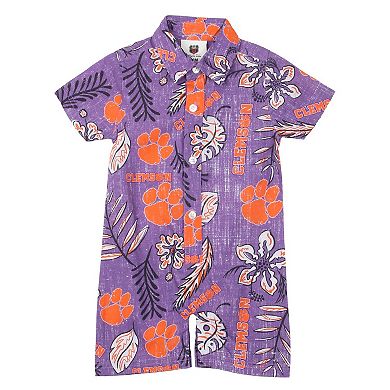 Infant Wes & Willy Purple Clemson Tigers Vintage Floral Romper