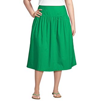 Plus Size Lands' End Poplin Drop Waist Midi Skirt