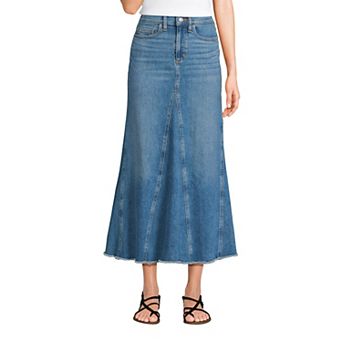 Women's Lands' End Godet Denim Midi Skirt