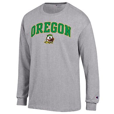 Men's Champion Heather Gray Oregon Ducks Arch Over Logo Long Sleeve T-Shirt