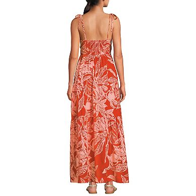 Women's Lands' End Cotton Voile V-Neck Tie Strap Maxi Dress