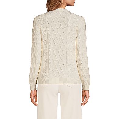 Women's Lands' End Aran Cable Crew Neck Sweater