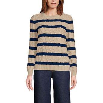 Women's Lands' End Aran Cable Crew Neck Sweater