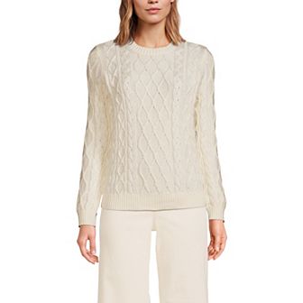 Women's Lands' End Aran Cable Crew Neck Sweater