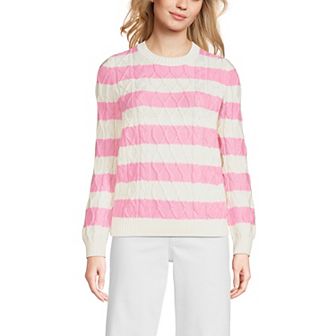 Women's Lands' End Aran Cable Crew Neck Sweater