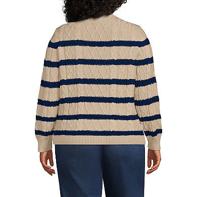 Plus Size Lands' End Aran Cable Crew Neck Sweater