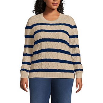 Plus Size Lands' End Aran Cable Crew Neck Sweater