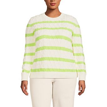 Plus Size Lands' End Aran Cable Crew Neck Sweater