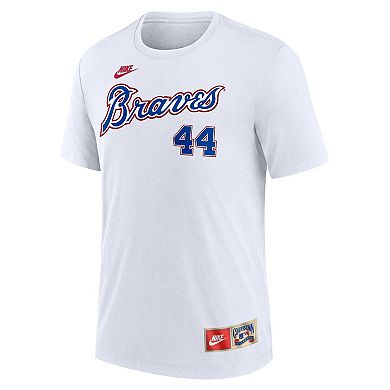Men's Nike Hank Aaron White Atlanta Braves Cooperstown Collection Tri-Blend Name & Number T-Shirt