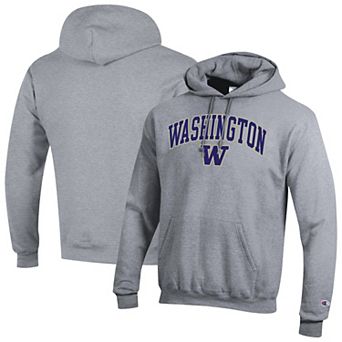 Men's Champion® Heather Gray Washington Huskies Arched Logo Fleece Pullover Hoodie
