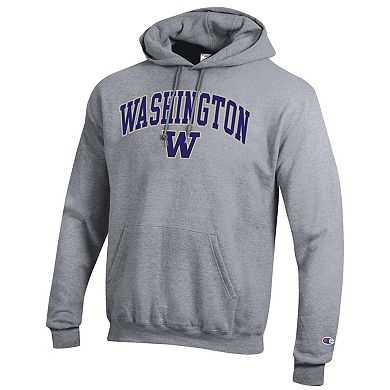 Men's Champion® Heather Gray Washington Huskies Arched Logo Fleece Pullover Hoodie
