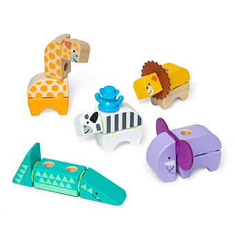 Melissa & Doug Blockables Safari Connectable Wooden Building Blocks Set
