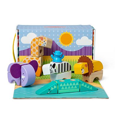 Melissa & Doug Blockables Safari Connectable Wooden Building Blocks Set