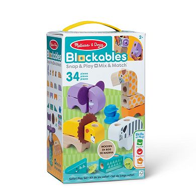 Melissa & Doug Blockables Safari Connectable Wooden Building Blocks Set