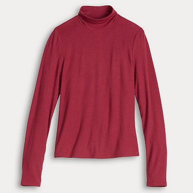 Juniors' SO® Rib Long Sleeve Mock Neck Top