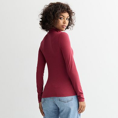 Juniors' SO® Rib Long Sleeve Mock Neck Top