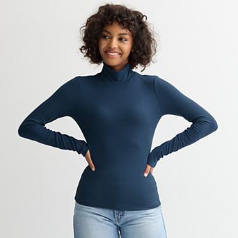Juniors' SO® Rib Long Sleeve Mock Neck Top