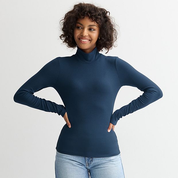 Juniors' SO® Rib Long Sleeve Mock Neck Top