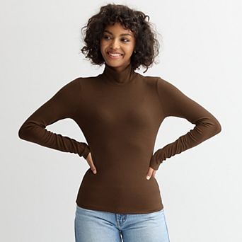 Juniors' SO® Rib Long Sleeve Mock Neck Top