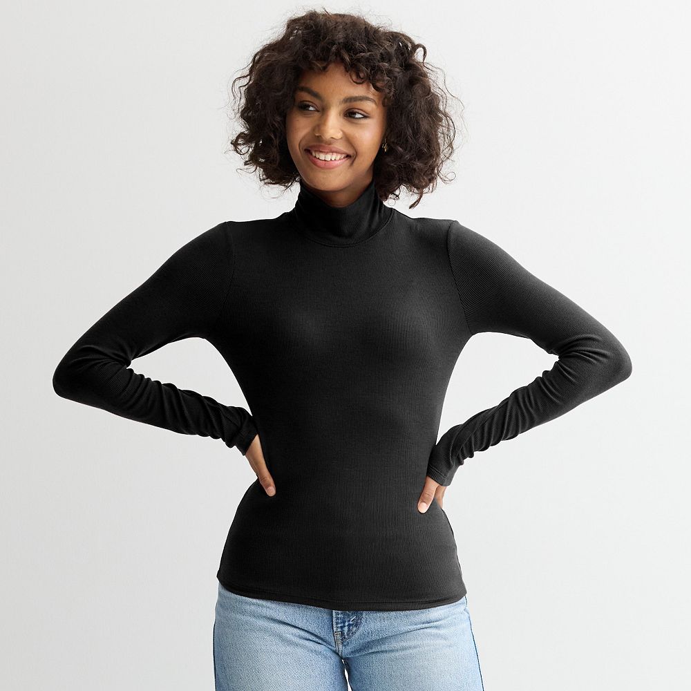 Juniors' SO® Rib Long Sleeve Mock Neck Top