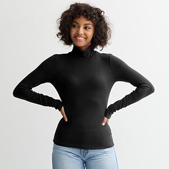 Juniors' SO® Rib Long Sleeve Mock Neck Top