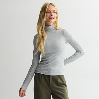 Juniors' SO® Rib Long Sleeve Mock Neck Top