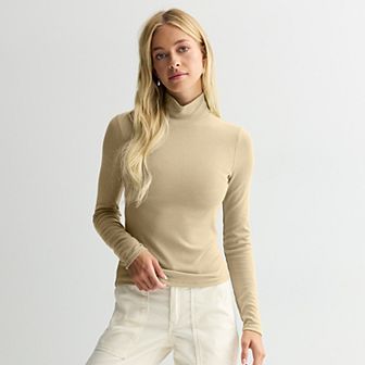 Juniors' SO® Rib Long Sleeve Mock Neck Top
