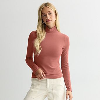 Juniors' SO® Rib Long Sleeve Mock Neck Top