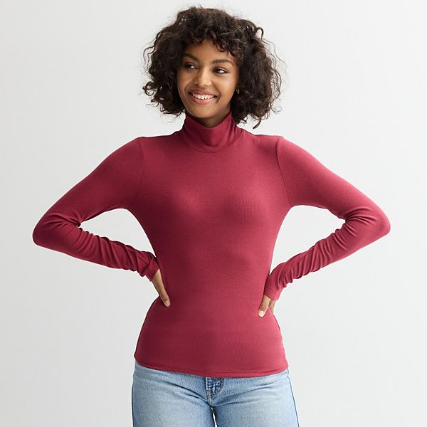 Juniors' SO® Rib Long Sleeve Mock Neck Top