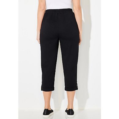 Catherines Women's Plus Size Cloud Knit French Terry Roll Tab Capri