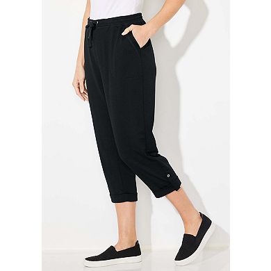 Catherines Women's Plus Size Cloud Knit French Terry Roll Tab Capri