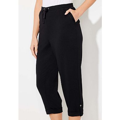 Catherines Women's Plus Size Cloud Knit French Terry Roll Tab Capri