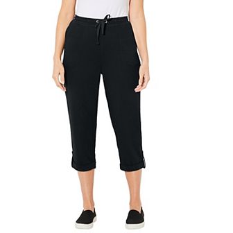 Catherines Women's Plus Size Cloud Knit French Terry Roll Tab Capri