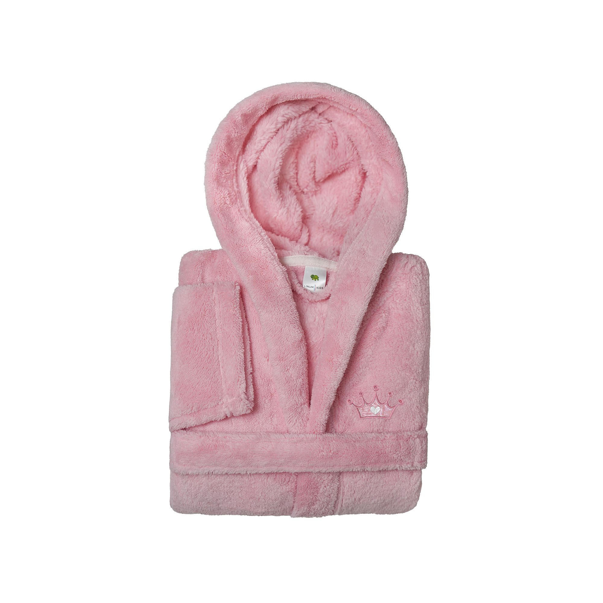Kids Linum Home Textiles Pink Crown Super Plush Double Brushed Hooded Bathr