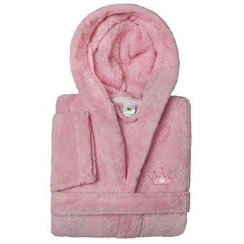 Kids Linum Home Textiles Pink Crown Super Plush Double Brushed Hooded Bathrobe