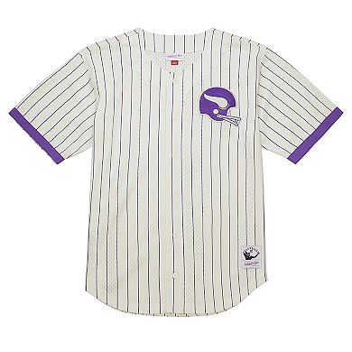 Men's Mitchell & Ness Cream Minnesota Vikings Vintage Logo Final Seconds Full-Button Mesh Top